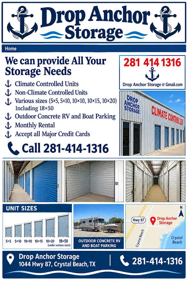 Drop Anchor Storage, RV storage in Crystal Beach
